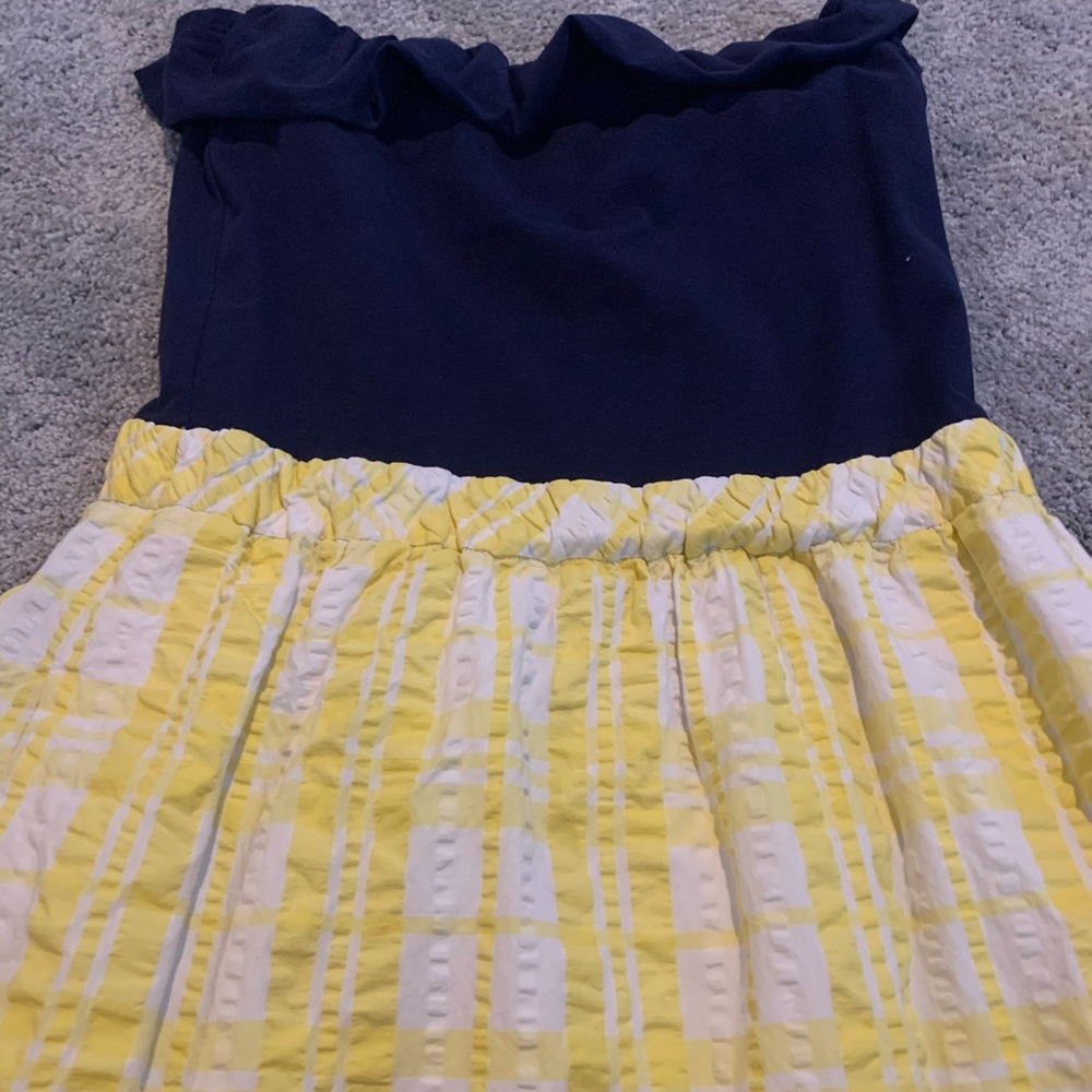 Lilly Pulitzer strapless navy ruffles yellow plaid - Picture 3 of 6